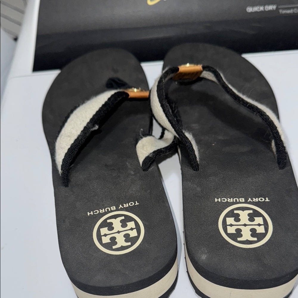 Tory Burch Black and White Flip Flops